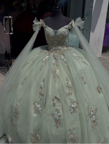 Robe de bal/robe de quinceañera en tulle vert sauge, robe de 16 ans Y5387