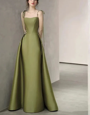 Vestido de fiesta de satén con tirantes finos, corte en A, sencillo, largo hasta el suelo, Y7011