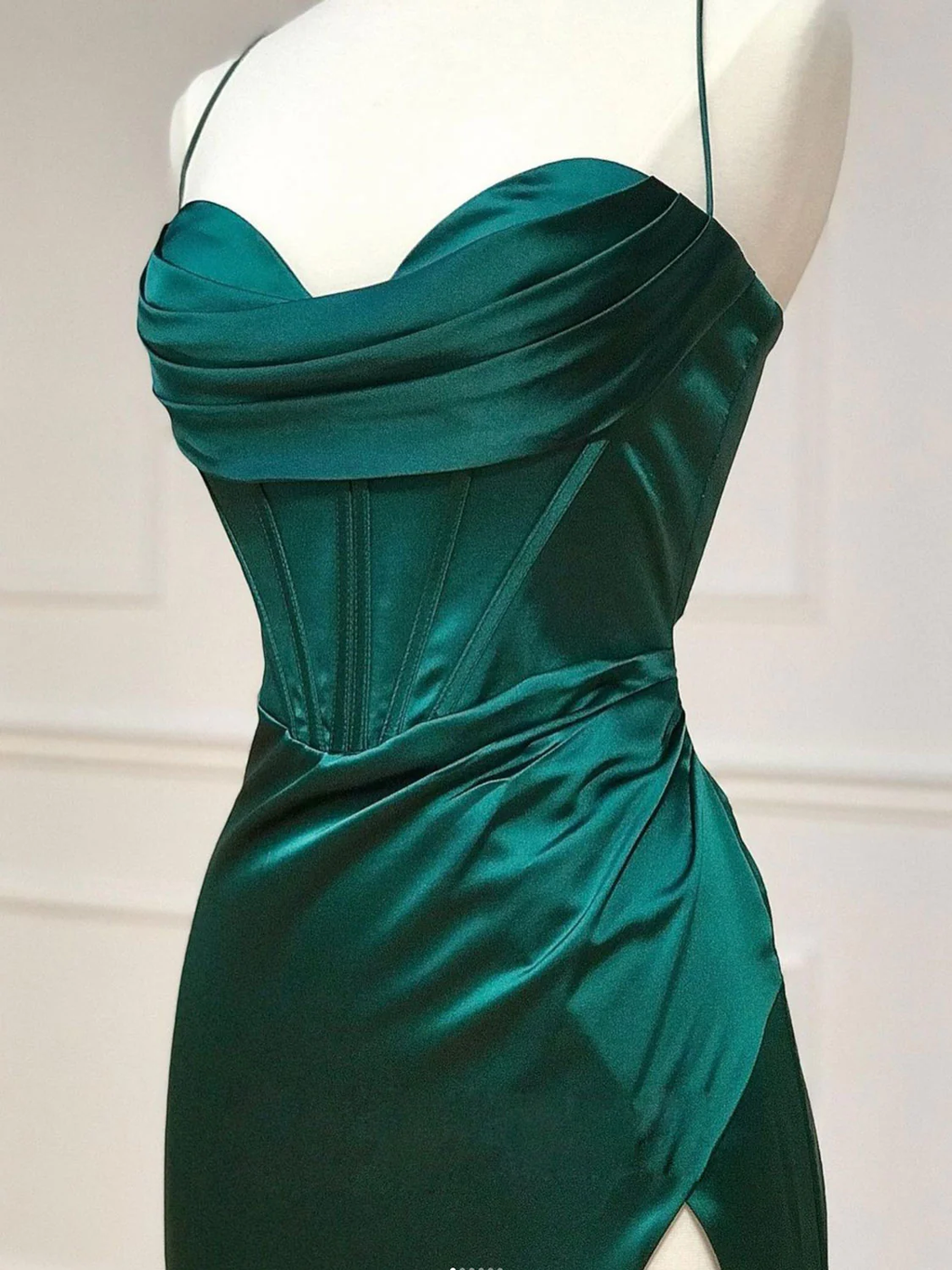 Robe de bal longue verte en satin à col cœur, robe de soirée verte Y4395