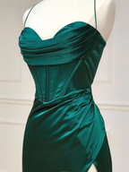 Robe de bal longue verte en satin à col cœur, robe de soirée verte Y4395