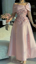 Elegante vestido de fiesta con hombros descubiertos, apliques de cuentas de satén, vestido de noche formal de corte A Y8160