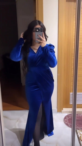 Robe de soirée élégante en velours bleu royal, robe de soirée bleu royal Y5666
