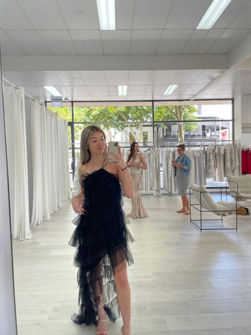 Nouvelle robe de bal noire en tulle à volants, robe de soirée longue Y1993