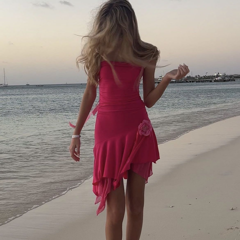 Chic Hot Pink Beach Dress Cute Homecoming Dress Y2959