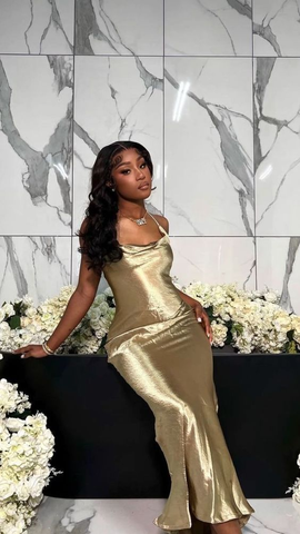 Robe de soirée noire dos nu dorée, robe de bal Y4128