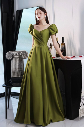 Green Satin Long Prom Dresses A-Line Evening Dresses Y7097