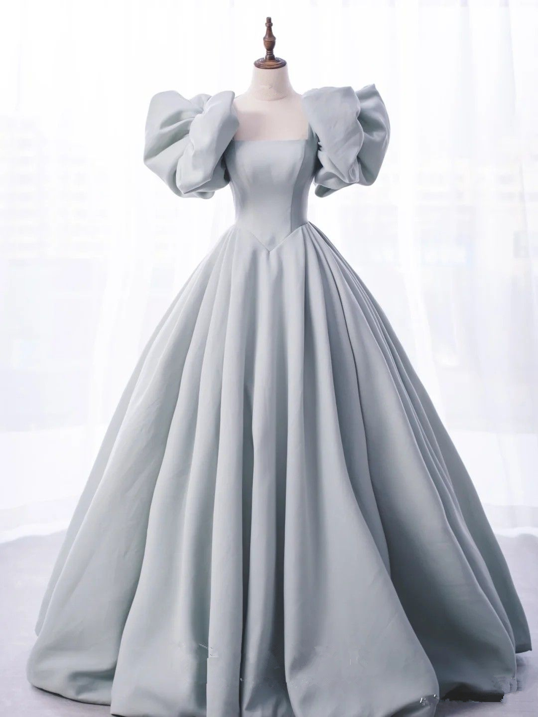 Elegante vestido de baile gris satinado, vestido de princesa corte A, vestido para fiesta de cumpleaños número 18 Y4975
