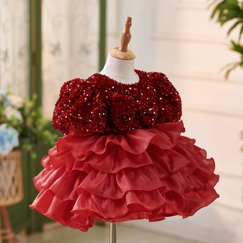 Vestido de fiesta para bebé niña con lentejuelas hasta la rodilla para su primer cumpleaños 