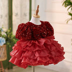 Vestido de fiesta para bebé niña con lentejuelas hasta la rodilla para su primer cumpleaños 