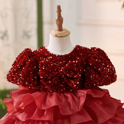 Vestido de fiesta para bebé niña con lentejuelas hasta la rodilla para su primer cumpleaños 