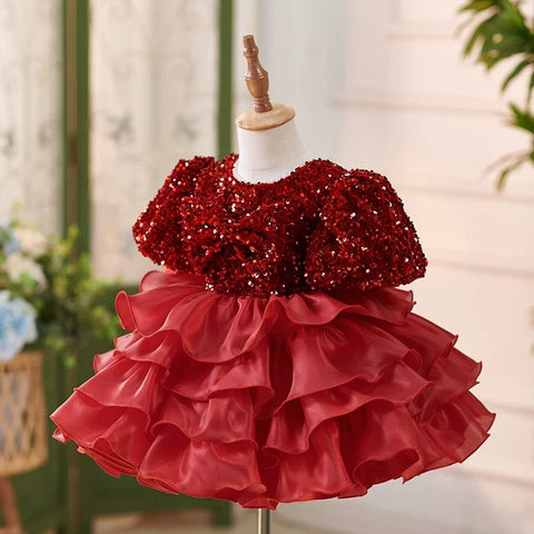 Vestido de fiesta para bebé niña con lentejuelas hasta la rodilla para su primer cumpleaños 