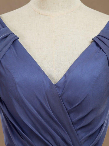 A-Line V-Neck Floor Length Chiffon Prom Formal Evening Dress with Flutter Sleeves