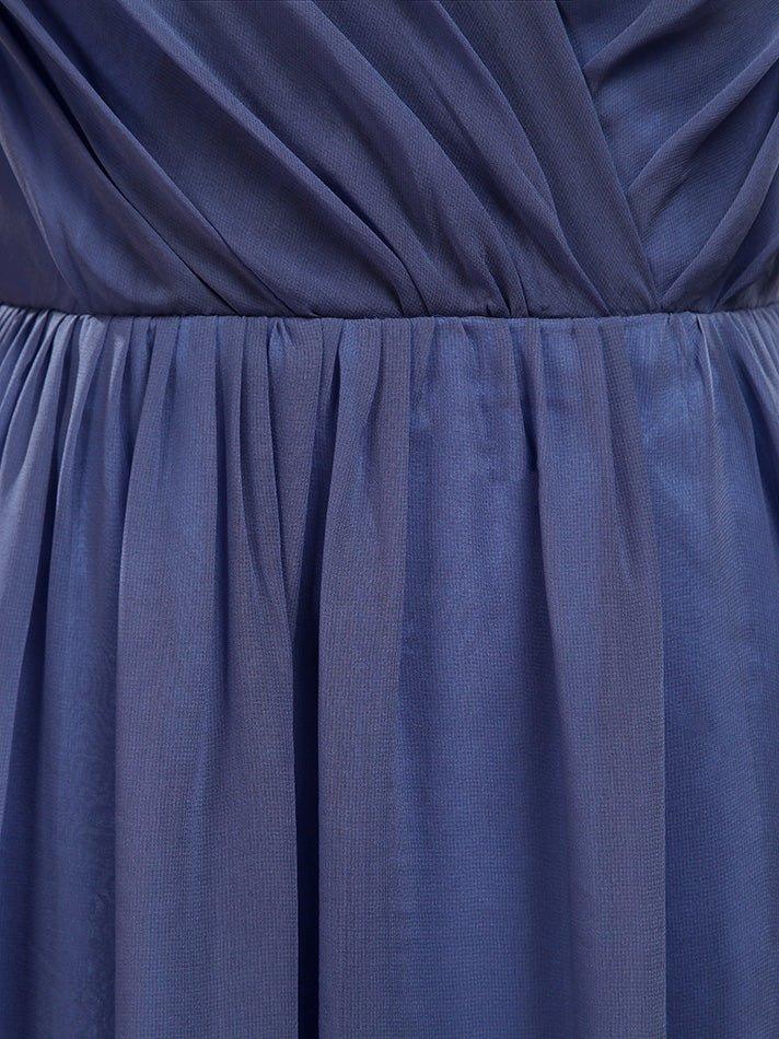 Vestido formal de noche de gasa con escote en V, largo hasta el suelo, con mangas con vuelo 