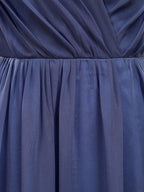 Vestido formal de noche de gasa con escote en V, largo hasta el suelo, con mangas con vuelo 