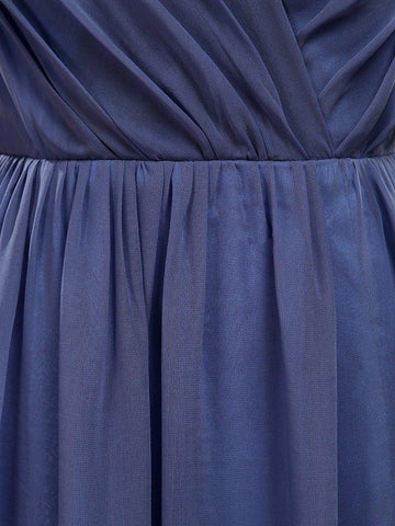 A-Line V-Neck Floor Length Chiffon Prom Formal Evening Dress with Flutter Sleeves