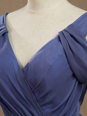 A-Line V-Neck Floor Length Chiffon Prom Formal Evening Dress with Flutter Sleeves