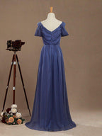 Vestido formal de noche de gasa con escote en V, largo hasta el suelo, con mangas con vuelo 