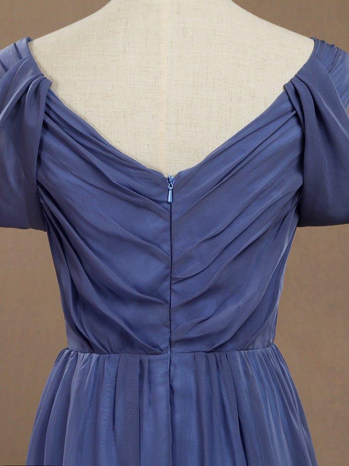 Vestido formal de noche de gasa con escote en V, largo hasta el suelo, con mangas con vuelo 