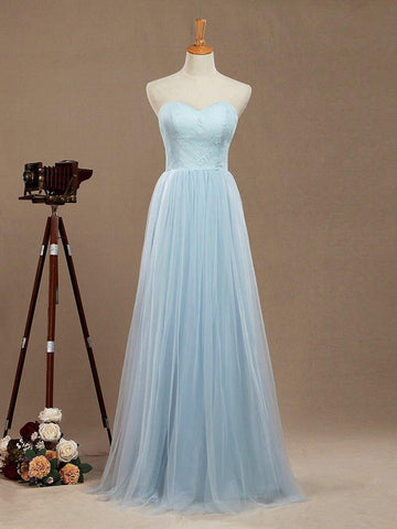 Convertible A-Line Tulle match Lace Floor Length Bridesmaid Dress Sweetheart Neck