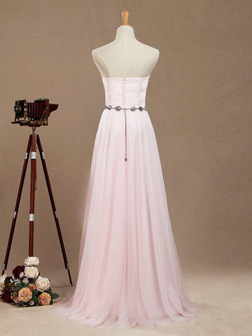 A-Line Tulle Floor Length Bridesmaid Dress Strapless with Belt