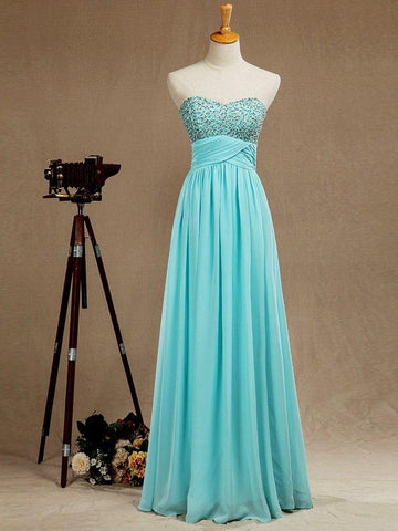 A-Line Sweetheart Floor Length Chiffon Prom Formal Evening Dress with Beading