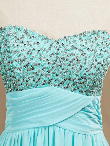 A-Line Sweetheart Floor Length Chiffon Prom Formal Evening Dress with Beading