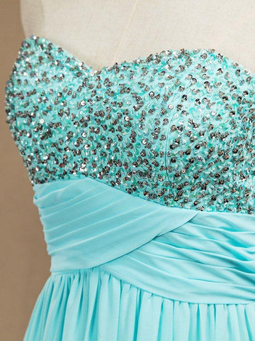 A-Line Sweetheart Floor Length Chiffon Prom Formal Evening Dress with Beading