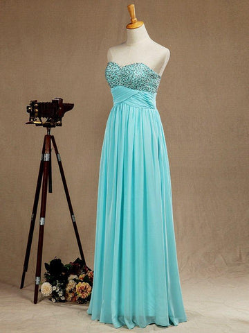 A-Line Sweetheart Floor Length Chiffon Prom Formal Evening Dress with Beading