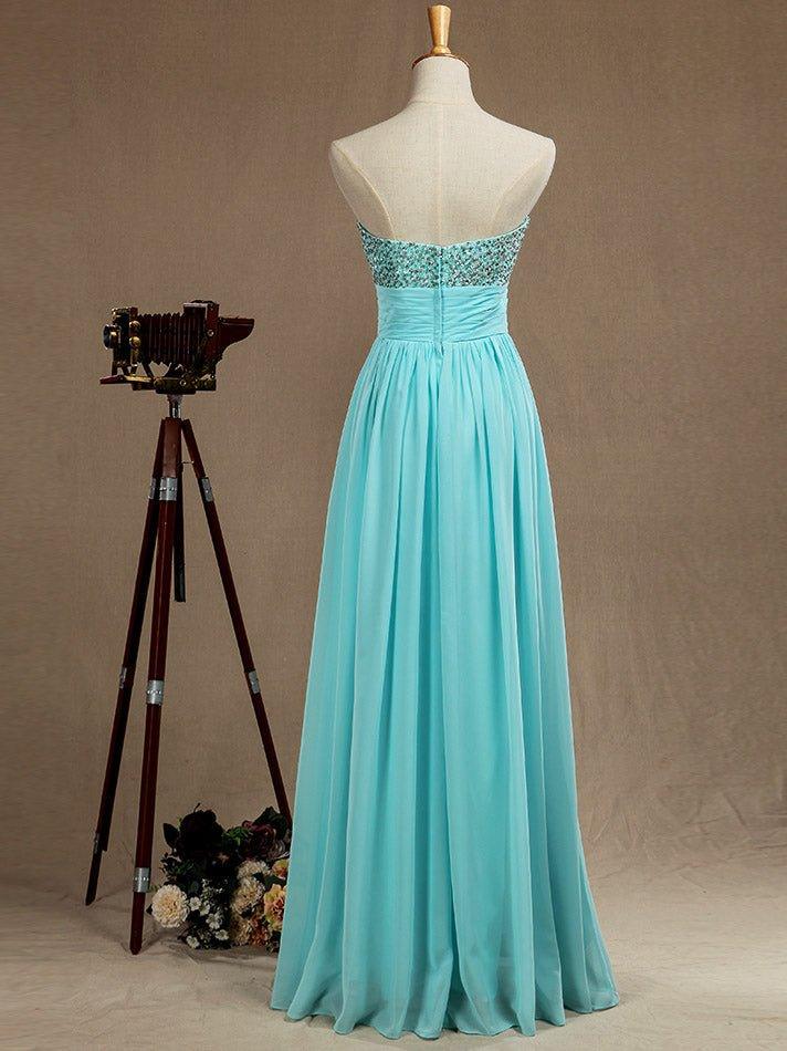 Vestido formal de noche de gasa con escote en forma de A y largo hasta el suelo con cuentas 