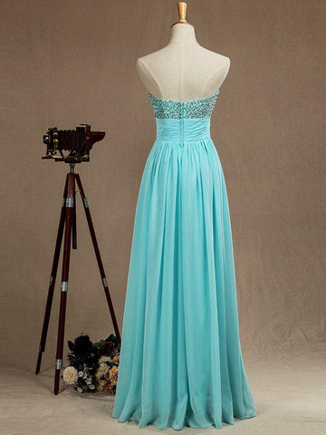 A-Line Sweetheart Floor Length Chiffon Prom Formal Evening Dress with Beading