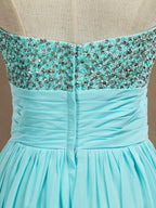 Vestido formal de noche de gasa con escote en forma de A y largo hasta el suelo con cuentas 
