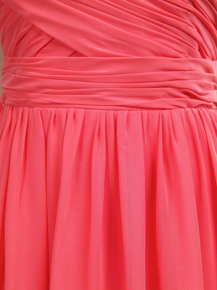 Vestido de dama de honor de gasa con escote en V, largo hasta el suelo y pliegues entrecruzados 