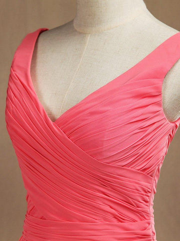 A-Line V-neck Floor Length Chiffon Bridesmaid Dress with Criss Cross Pleats