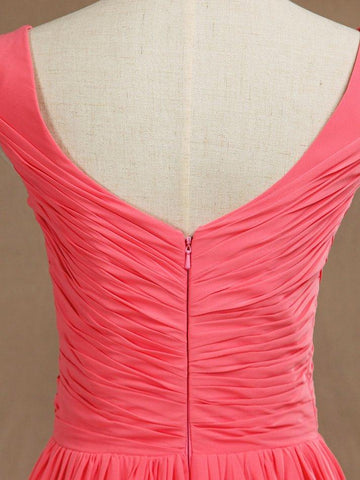 A-Line V-neck Floor Length Chiffon Bridesmaid Dress with Criss Cross Pleats