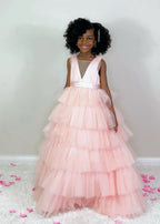 Vestido de princesa rosa perla sin mangas para niña de las flores con lazo de tul 