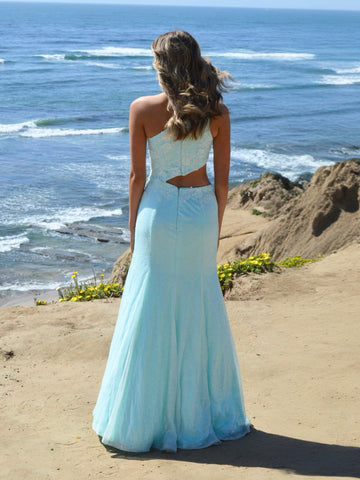 Robe de bal fourreau asymétrique à sequins avec appliques 3D