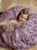 Vestido de gala/de princesa con tul y flores en 3D hasta el suelo 