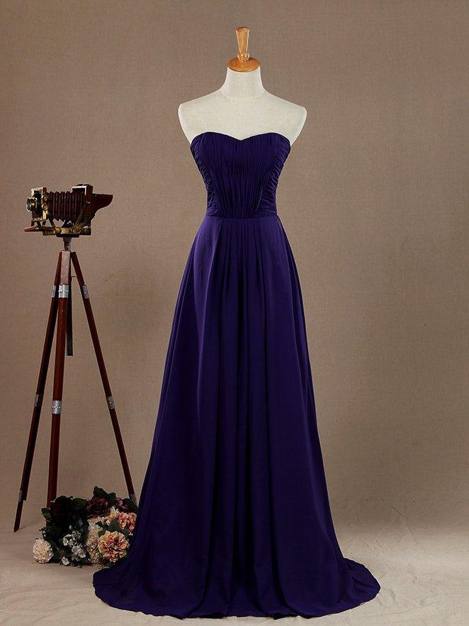 Vestido de dama de honor de gasa con escote en forma de A, sin tirantes, largo hasta el suelo, con frunces entrecruzados 