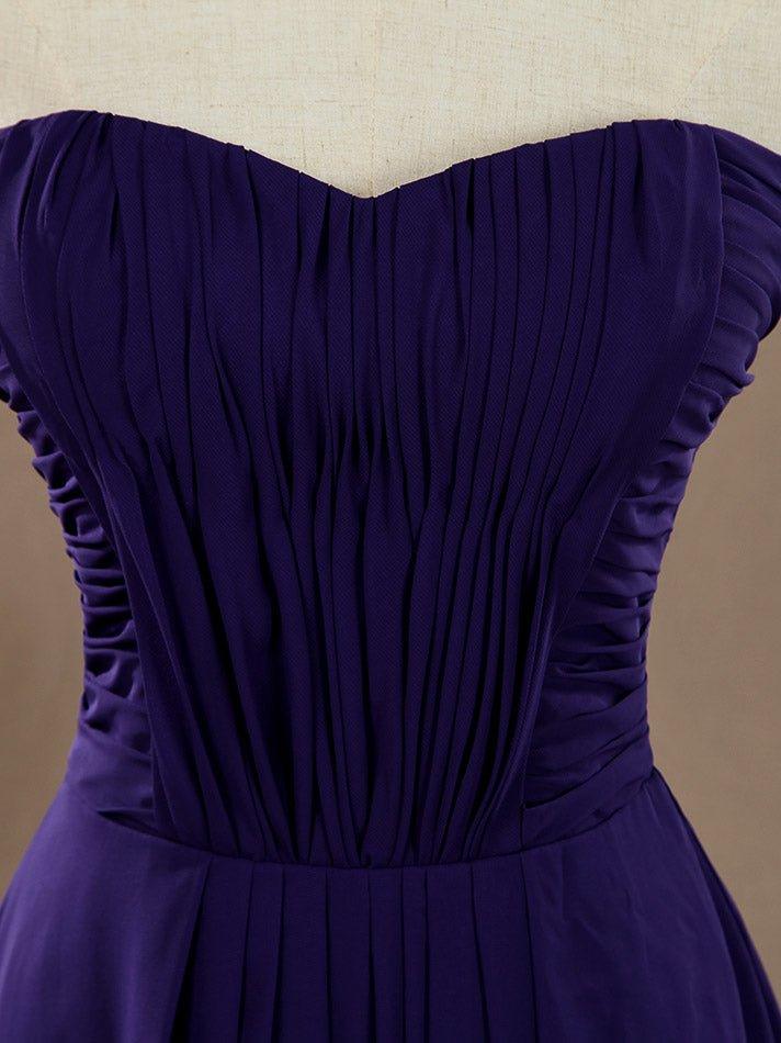 Vestido de dama de honor de gasa con escote en forma de A, sin tirantes, largo hasta el suelo, con frunces entrecruzados 
