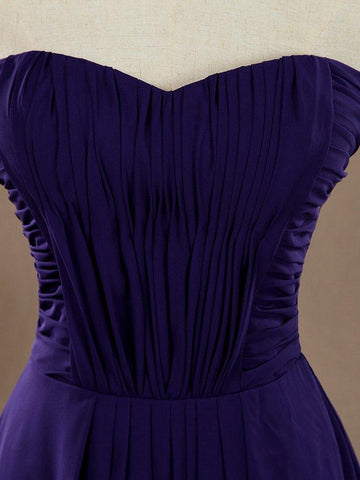 Vestido de dama de honor de gasa con escote en forma de A, sin tirantes, largo hasta el suelo, con frunces entrecruzados 