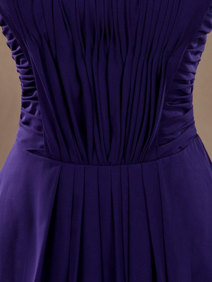 Vestido de dama de honor de gasa con escote en forma de A, sin tirantes, largo hasta el suelo, con frunces entrecruzados 