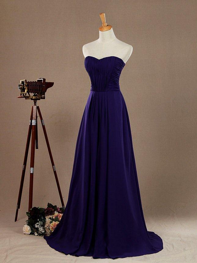 Vestido de dama de honor de gasa con escote en forma de A, sin tirantes, largo hasta el suelo, con frunces entrecruzados 