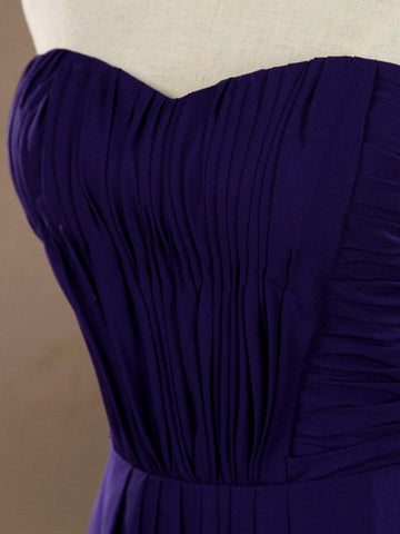 Vestido de dama de honor de gasa con escote en forma de A, sin tirantes, largo hasta el suelo, con frunces entrecruzados 