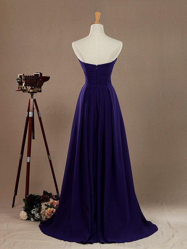 Vestido de dama de honor de gasa con escote en forma de A, sin tirantes, largo hasta el suelo, con frunces entrecruzados 