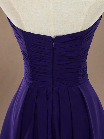 Vestido de dama de honor de gasa con escote en forma de A, sin tirantes, largo hasta el suelo, con frunces entrecruzados 