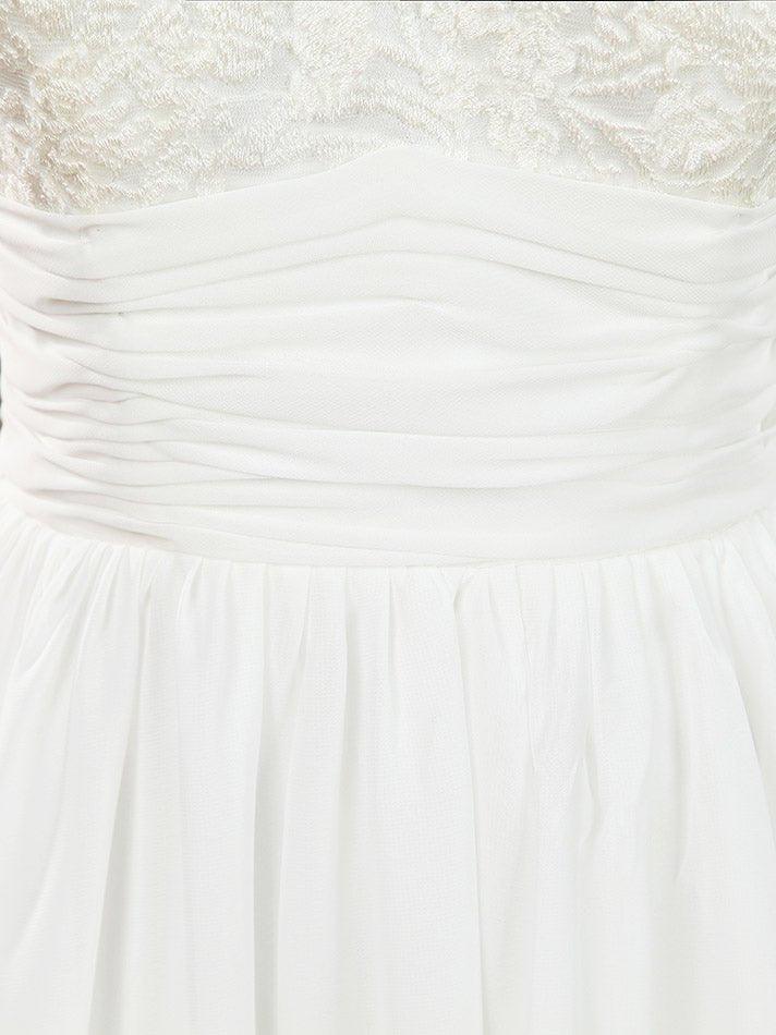 Vestido de dama de honor/vestido de fiesta con escote en V, largo hasta la rodilla, de gasa y encaje, con mangas largas 