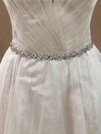 Vestido de dama de honor de tul con escote en V, largo hasta el suelo, con cinturón 