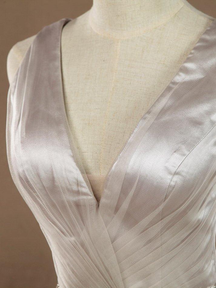 Vestido de dama de honor de tul con escote en V, largo hasta el suelo, con cinturón 