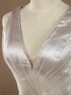 Vestido de dama de honor de tul con escote en V, largo hasta el suelo, con cinturón 