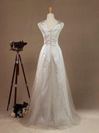Vestido de dama de honor de tul con escote en V, largo hasta el suelo, con cinturón 